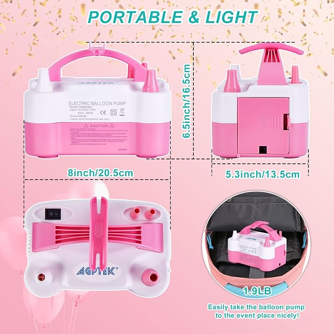 AGPTEK Electric Balloon Pump, Dual Nozzle, Built-in Tying Tool, 600W | Portable - Image 2