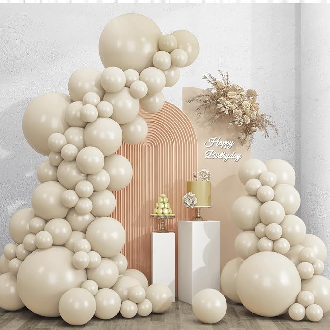 RUBFAC 135pcs Sand White Balloons Cream Beige Latex Balloon, Different Sizes 18 by RUBFAC