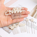 Pearl Hair Combs and Hair Pins for Bridal Women, Decorative Hair Accessories for Wedding Prom, Set of 5 (Silver)