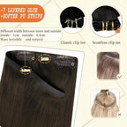 Full Shine Seamless Clip in Hair Extensions Human Hair Brown Remy Hair Extensions Clip in Darkest Brown Straight Natural Hair Extension for Women 12 Inch 8 PCS 95 G