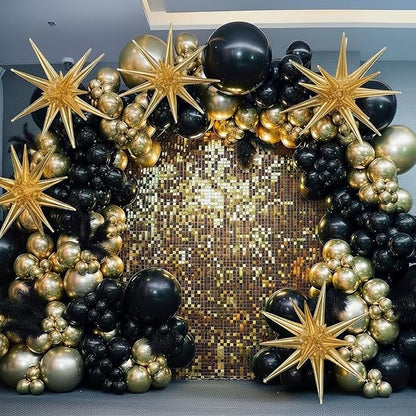 Black and Gold Balloons Garland Arch Kit 200Pcs by Unknown