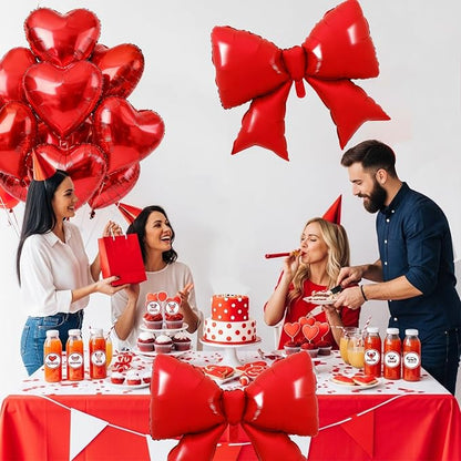 Vuzvuv Red Heart Balloons Red Bow Balloons Set, anniversary, Valentine's Day - Image 6