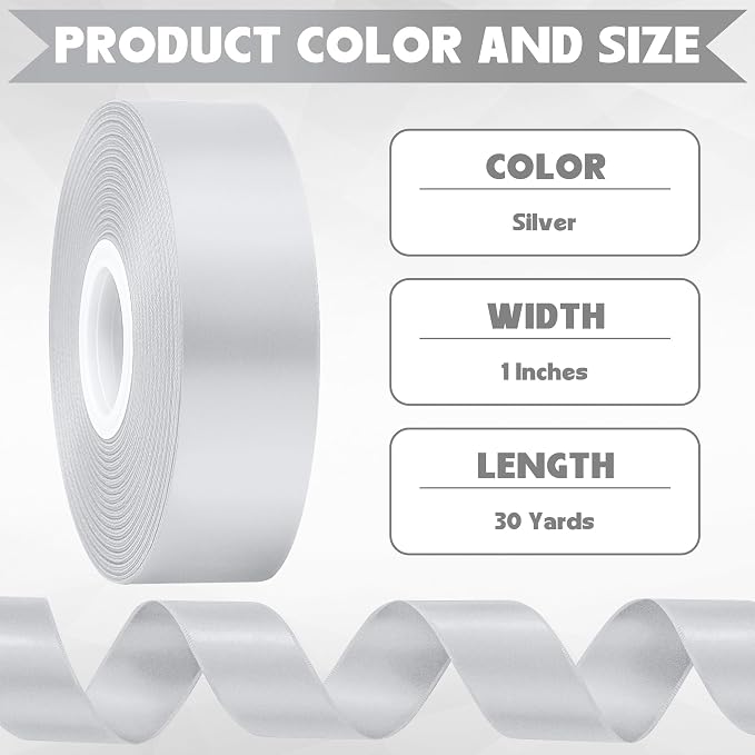 1In 30Yards Silver Satin Ribbon - Image 2