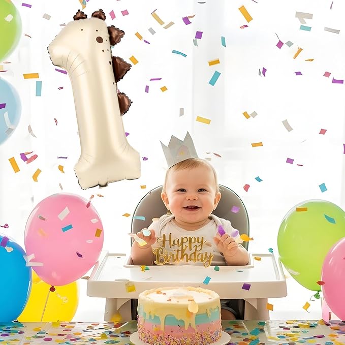 Dinosaur Number 1 Balloon, 30 Inch Beige Birthday Party Decorations - Image 6
