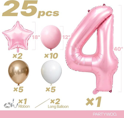 PartyWoo Number Balloons 40 Inch Pink Number 4 Kit 25pcs - Image 2