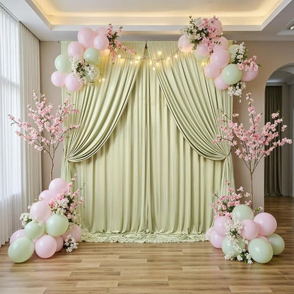 40 ft x 10 ft Wrinkle Free Light Green Backdrop Curtain - Image 5
