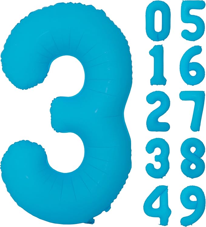 40IN Blue Birthday Number 3 Balloon Fluorescent Blue Balloon Foil Balloon | by YOIOZAIZAI