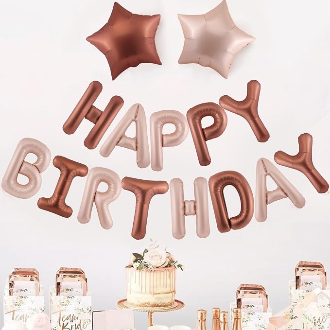 CANREVEL Happy Birthday Banner Decorations + 12Pcs Star Balloons, Chocolate | - Image 6