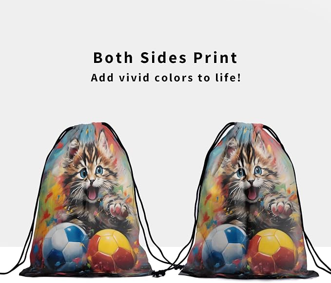 Cute Cat Gymnastics Grip Bag Watercolor Football Drawstring Bag Shoes Gym - Image 3