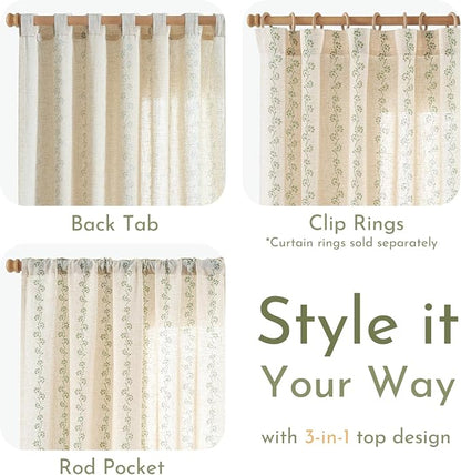 Cathy Linen Floral Curtains for Living Room Privacy Curtains Set of 2 for - Image 8