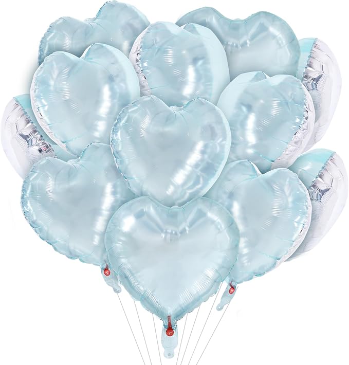 TONIFUL 15Pcs 18In Blue Heart Balloons Transparent Ice Pale Mylar Hearts | Low by TONIFUL