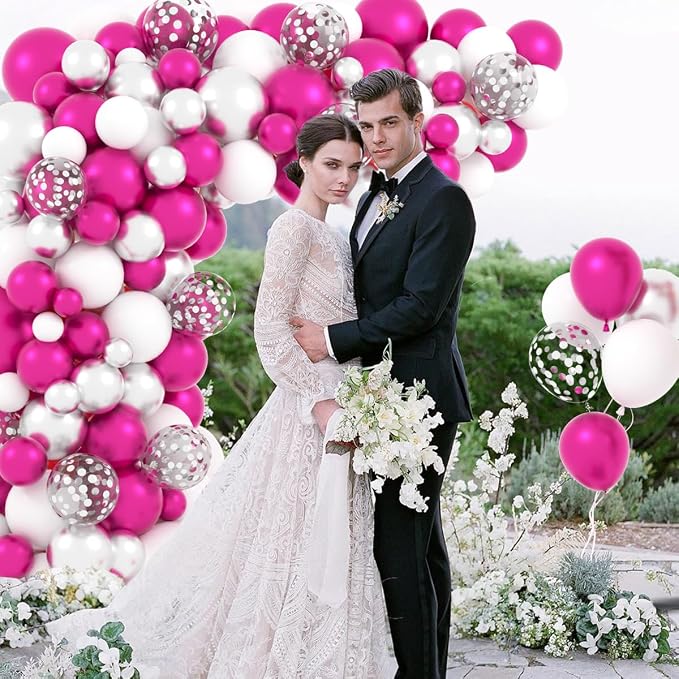 Magenta Hot Pink Silver Balloons Garland Arch - Image 5