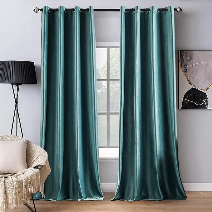MIULEE Velvet Curtains Teal 52 x 108 Inch Length Set of 2 | Extra Long Grommet by MIULEE