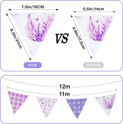 G2PLUS Purple Triangle Bunting Banner, 39FT Extra Long Reusable Cotton Triangle - Image 2