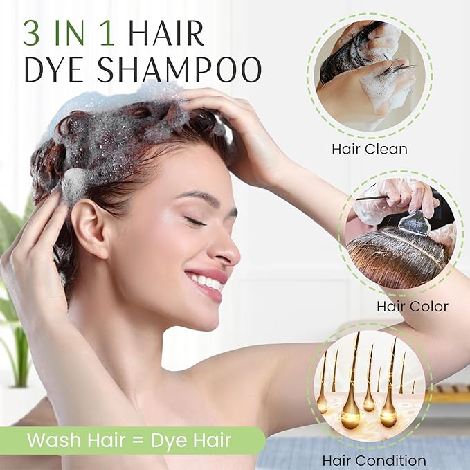 Light Brown Hair Dye Shampoo 3-in-1, Instant Natural Hair Color Shampoo for Women Men Champu Para Canas Mujer, Lasting 3-4 Weeks & Easy to Use & All Hair Types & Root Touch Up, 500ml