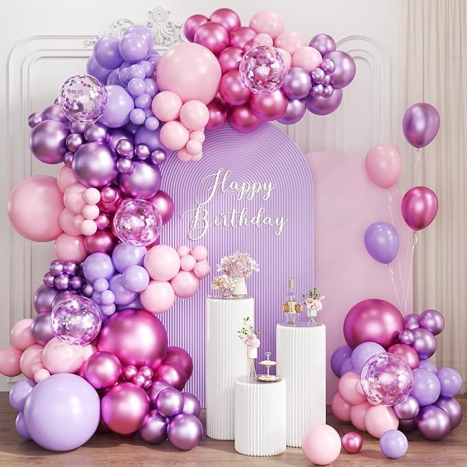 Pink Purple Balloon Garland Arch Kit by Unknown