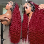 AMIRTY 30Inch 250 Density Burgundy Deep Wave Lace Front Wigs Human Hair Pre Plucked Wigs 13x6 1B/99J Water Wave Human Hair for Women Drawstring Wig Human Hair13x6 HD Burgundy Deep Human Hair Wig