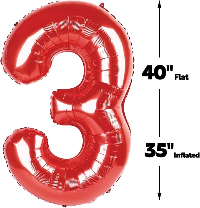 Red Number 3 Balloon 40 inch, Balloon numbers party supplies, deco photo shoot - Image 2