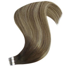 YoungSee Human Hair Tape in Extensions Balayage Tape in Hair Extensions Human Hair Dark Brown Ombre Blonde with Brown Tape-in Extension 16In 20pcs 50g Tapes Ins Human Hair Extension for Everyday Wear