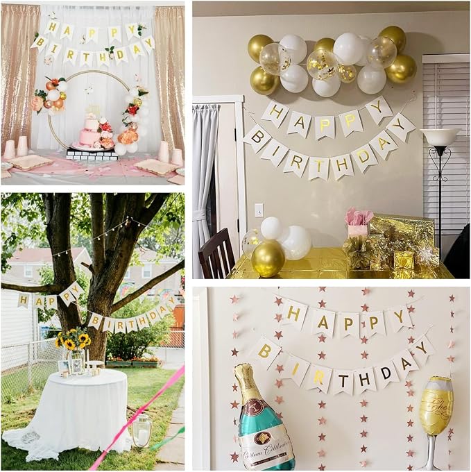 Happy Birthday Banner With Shiny Gold Letters, Swallowtail Design Hanging Signs - Image 6