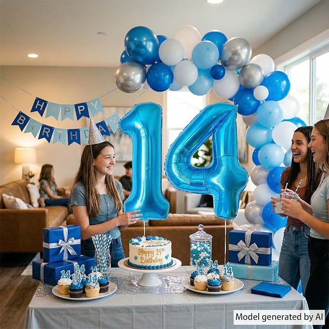 Light Blue Number 14 Balloon 40 Inch, Foil Numeral - Image 6