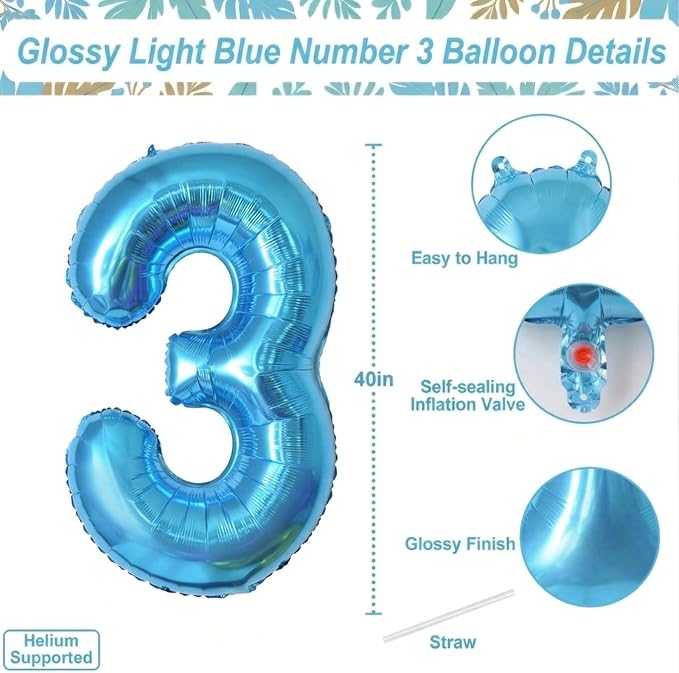 Light Blue Number 3 Balloon 40 Inch, Foil Numeral - Image 4