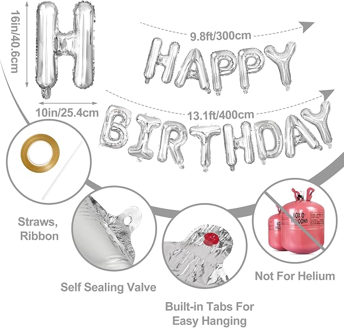 LIOZEOKUN Happy Birthday Balloon Letters 16 inch Mylar Foil Birthday Balloons - Image 2