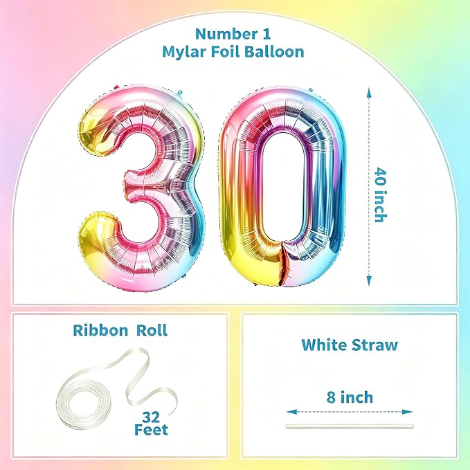 Rainbow Number Balloons Birthday Balloons - Image 2