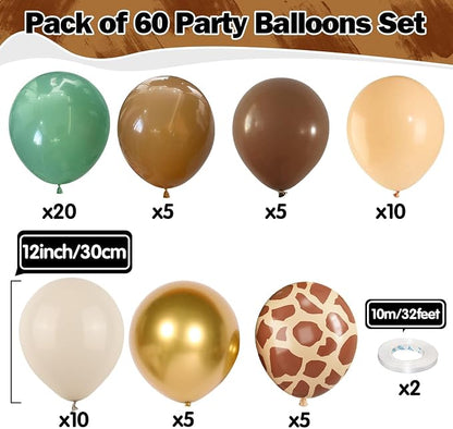 Green Brown Balloons 60 Pcs Jungle Safari Sage Green Brown Gold Cream Balloons - Image 2