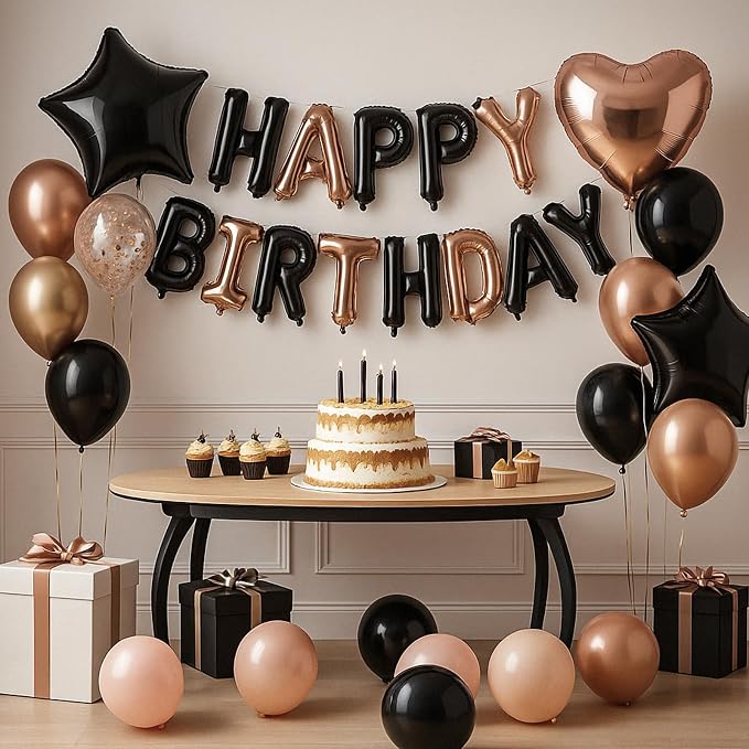 29PC Black Rose Gold Happy Birthday Balloon Banner, 16 Inch 3D Aluminum Letter - Image 4