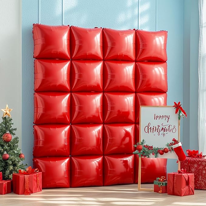 NISOCY 36PCS Metallic Red Square Foil Balloons Wall Backdrop | Double Sided Red - Image 6