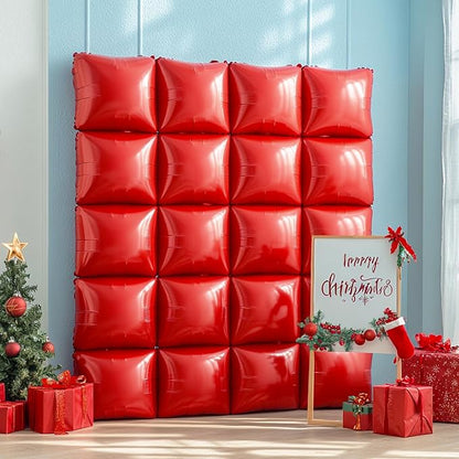 NISOCY 36PCS Metallic Red Square Foil Balloons Wall Backdrop | Double Sided Red - Image 6