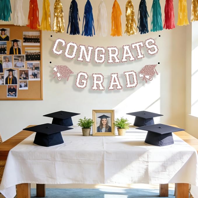 Congrats Grad Banner Graduation Party Banner Decoration Hanging Garland High - Image 4