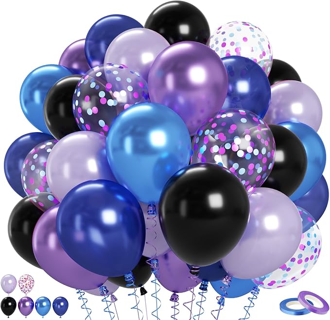 Black Purple Blue Balloons Set, 12 Inch Metallic Blue Purple Balloon Helium by BIAPIAN