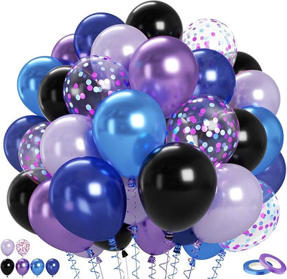 Black Purple Blue Balloons Set, 12 Inch Metallic Blue Purple Balloon Helium by BIAPIAN