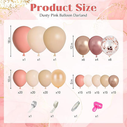 170Pcs Blush Dusty Rose Pink Balloons Garland Arch Kit 18 12 10 5 Inch | - Image 2