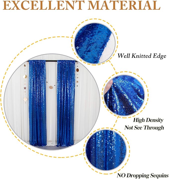 ShinyBeauty Sequin Curtains 4 Panels Royal Blue Sequin Backdrop Shimmer - Image 4