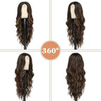 NAYOO 26 Inch Long Curly Middle Part Synthetic Heat Resistant Fiber Wig for Women - Daily Use Party Wig in Dark Brown