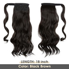CJL HAIR 18" Long Ponytail Hair Extension Wrap Around Pony Tail Clip in Curly Wavy Synthetic Fake Hairpiece for Women Black Brown