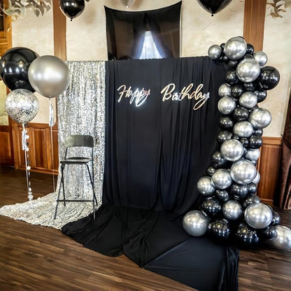 Black and Silver Balloons, 12 Inch Metallic Chrome Black Silver Confetti Latex - Image 5
