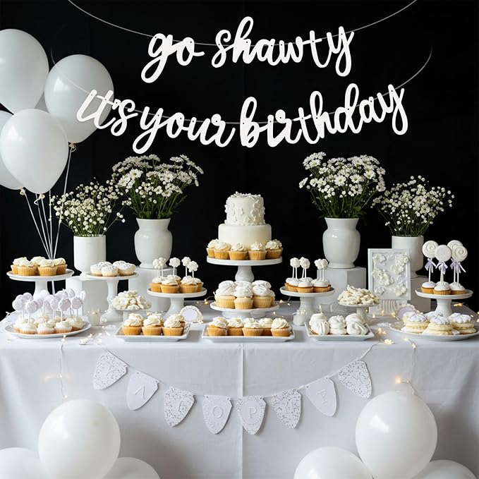 BEISHIDA Glitter White Pre-Strung Go Shawty It's Your Birthday Banner Decor | - Image 6