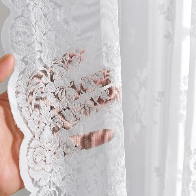 Kotile Extra Long White Lace Curtains - Image 5