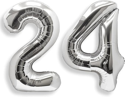 AULE 40 Inch Silver 24 Balloon Number Foil 0-9 Birthday Big Numbers | Birthday by AULE