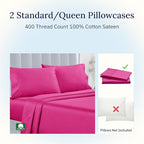 California Design Den Standard/Queen Size Pillow Cases Set of 2-400 Thread Count Sateen, Natural 100% Cotton Pillow Cases Standard Size, Soft, Roomy and Breathable - Hot Pink
