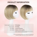 LEEONS Hair Toppers for Women with Bangs Short Bob Synthetic Pieces for Thinning Hair Side Part (Blonde Mixed Light Blonde and Dark Brown Root)