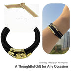 Black Extra Large Long Bracelet Hair Ties for Thick Curly Hair, 3 Pack 3mm Elastic Ponytail Holders Accessories for Women No Damage Stretchy Pony Tails Bands with Gold Metal Charms Beads