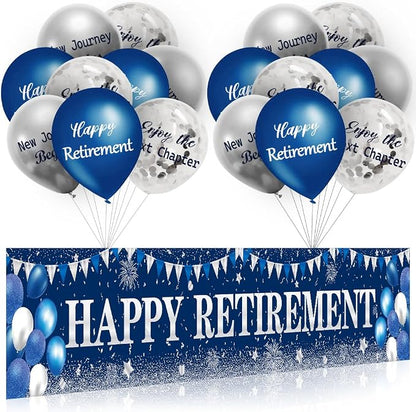 GOLDCROW Retirement Party Decorations Blue Silver Happy Retirement Banner by Unknown