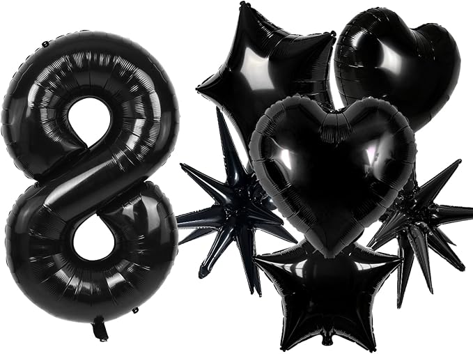 TONIFUL 8th Birthday Balloons Kit 40 Inch Black Large Number 8 Foil Balloon | by TONIFUL