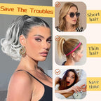 KooKaStyle Ponytail Extension, 10" Short Claw Clip in Pony Tails Hair Extensions Curly Wavy Synthetic Drawstring Hairpieces for Women(Grey Black with White ends)