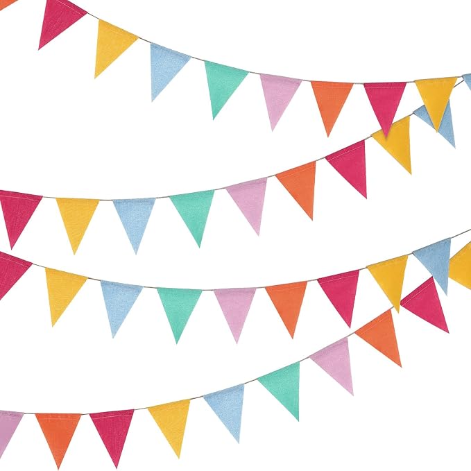 Hestya 24 Pieces 15.7 Feet Colorful Pennant Flag Banner Imitated Burlap Bunting by Hestya